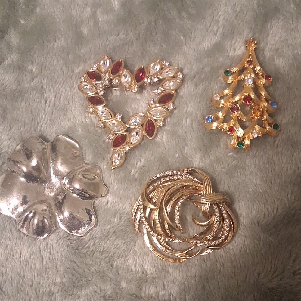 Monet Gold and Multi-Color Holiday Brooch Set